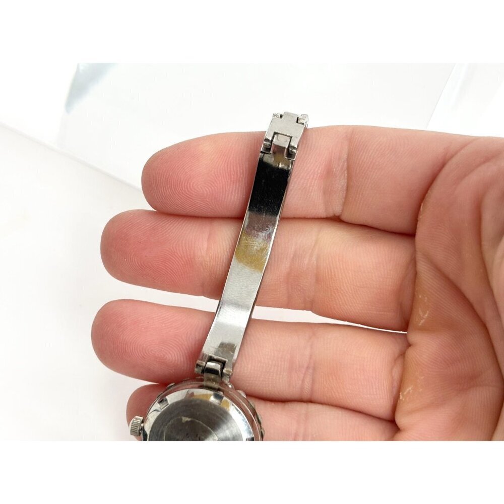 Parmex Silver Toned Vintage Rhinestoned Vintage Wristwatch - 16mm - WORKS! - Picture 7 of 10